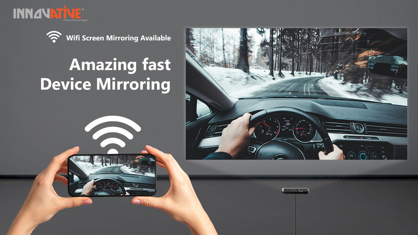High Brightness Super Short Throw Smart Mini Projector with Clear Speaker, Bluetooth Audio & YouTube Netflix, support 4k HDMI - Innovative DS11 4k 3D