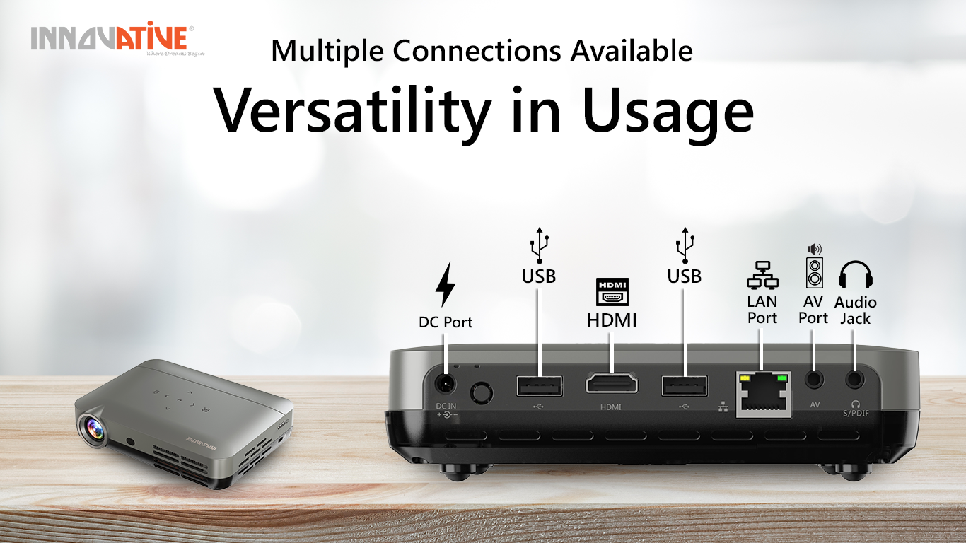 High Brightness Super Short Throw Smart Mini Projector with Clear Speaker, Bluetooth Audio & YouTube Netflix, support 4k HDMI - Innovative DS11 4k 3D