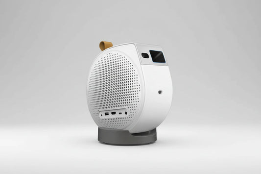 White and gray electronic device with a screen on a white background