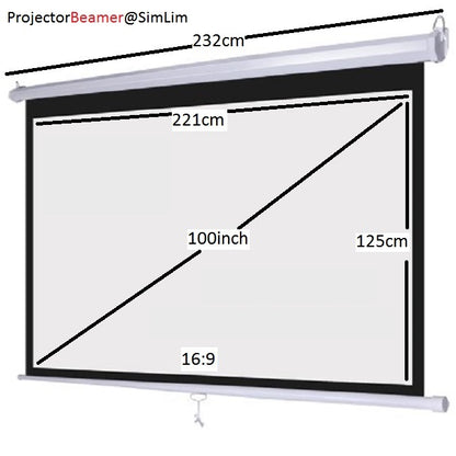 100 Manual Pull Down Projector Screen 16:10 HD 4K with Hanging Hook 100 Manual Pull Down Projector Screen 16:10 HD 4K with Hanging Hook