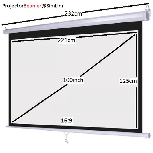 100inch 16:9 Manual Pull down Projector Screen Wall / Ceiling