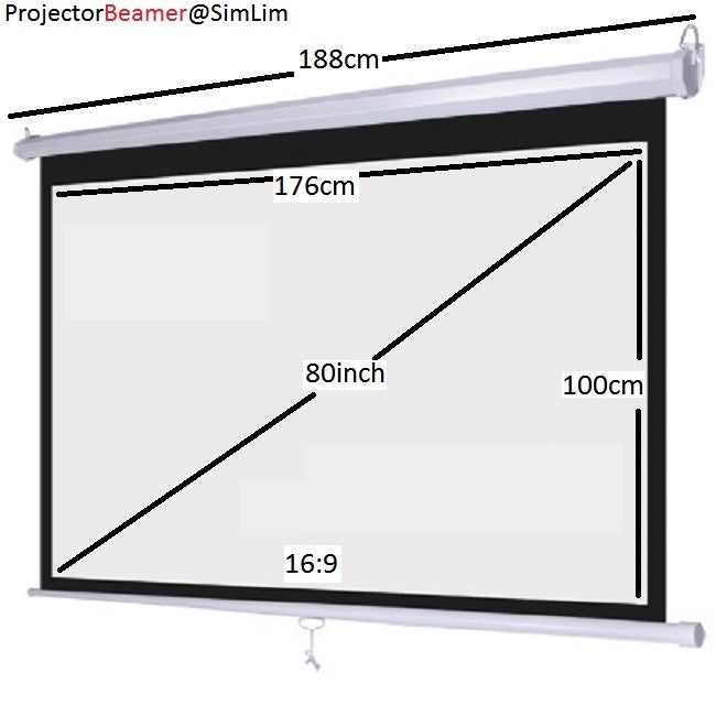 80inch 16:9 Manual Pull down Projector Screen Wall / Ceiling