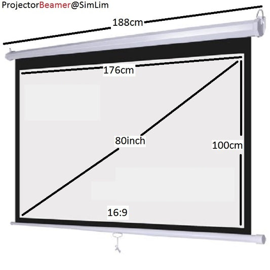 80inch 16:9 Manual Pull down Projector Screen Wall / Ceiling