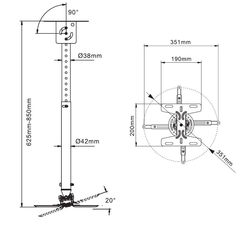 (718-2) Universal Projector Ceiling Mount (Epson/BenQ/Canon/Panasonic/Dell/Viewsonic/Beamerx/Lumos...)